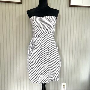 Zara Strapless Striped White Grey Balloon Mini Dress Size Medium